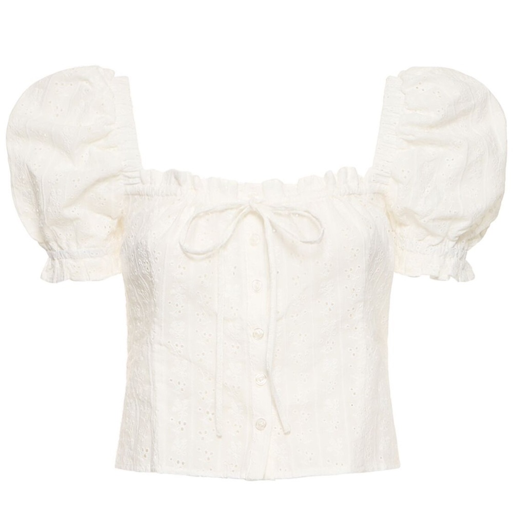 WeWoreWhat Cotton Eyelet Lace Puff Sleeve Top